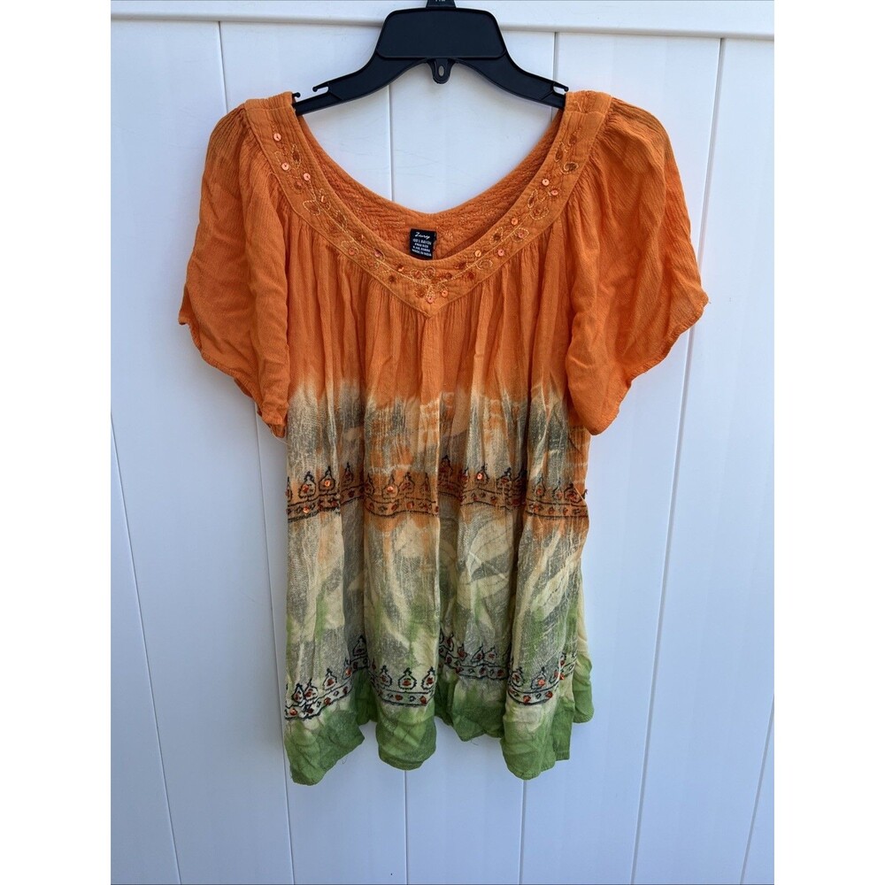 Zury Slub Boho Peasant Style 100% Rayon Blouse Top Free Size